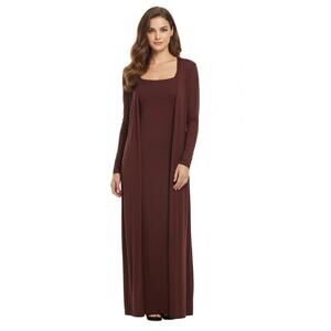 SHEIN 2 Piece Chocolate Brown Maxi Dress Cardigan Bodycon Small NEW Work Chic